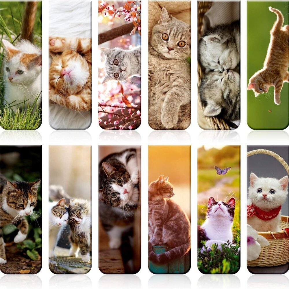 12 Pieces Magnetic Bookmarks Cats Magnet Page Markers Assorted Cute Book Markers